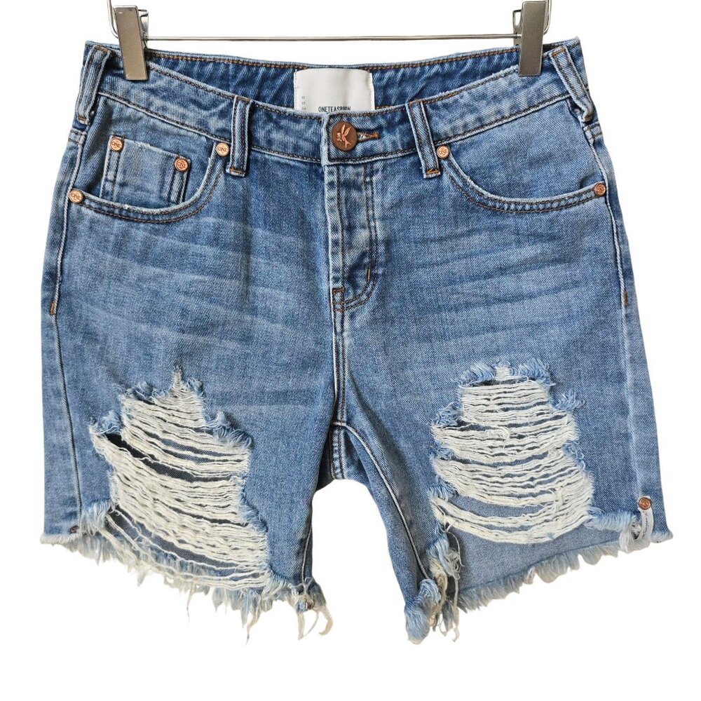 One Teaspoon Stevies Cut Off Distressed Denim Jean Bermuda Shorts